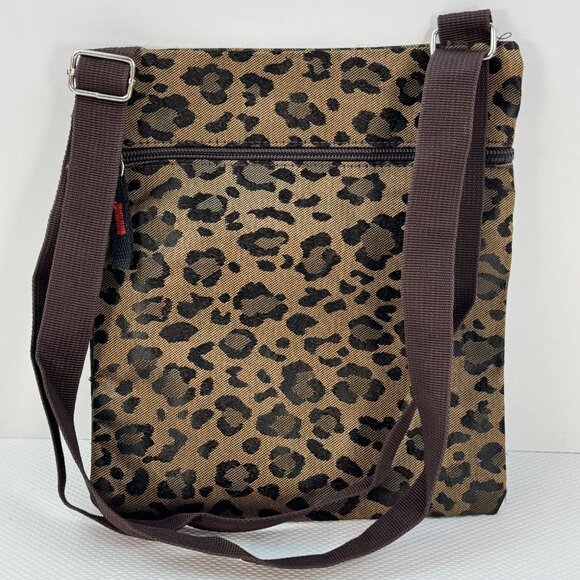 Leopard Print Crossbody Bag Adjustable Strap Multiple Zipper Pockets Purse - Picture 4 of 11